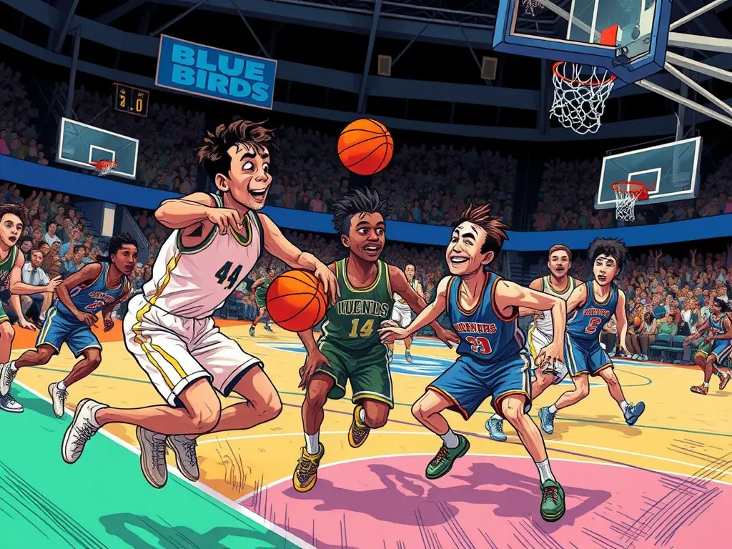 An action-packed image of a basketball game with players in mid-air, highlighting the fast-paced nature of basketball betting.