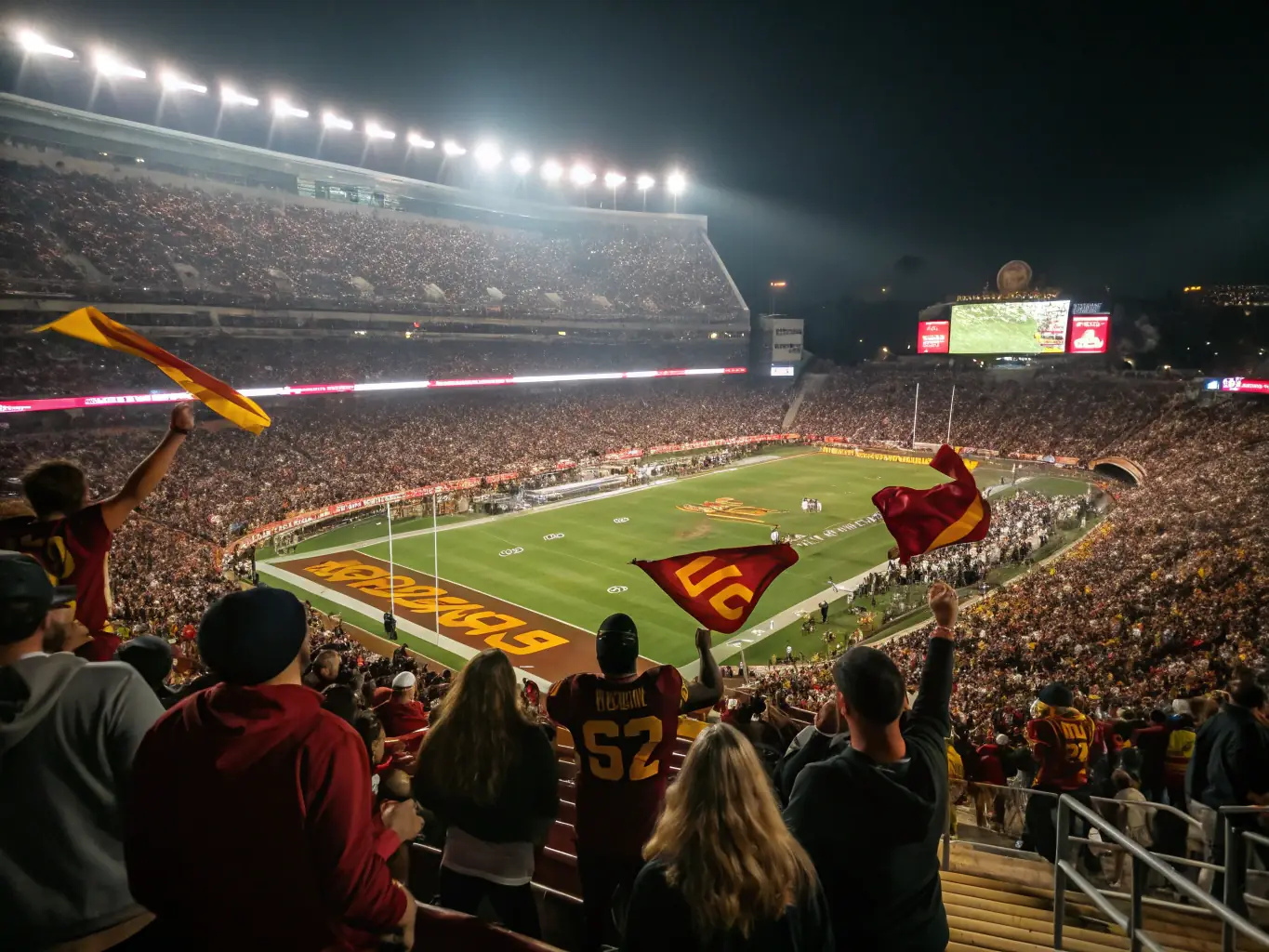 A vibrant image of a football stadium filled with cheering fans during a major match, capturing the excitement and energy of live sports betting.
